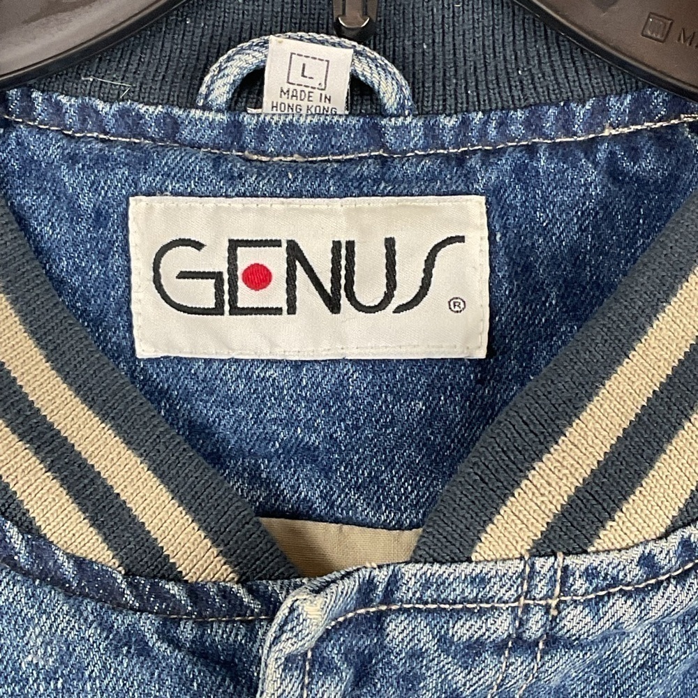 Men’s Vintage 90s Denim Canvas Bomber Style Basketball College Snap Up Coat - Picture 4 of 9